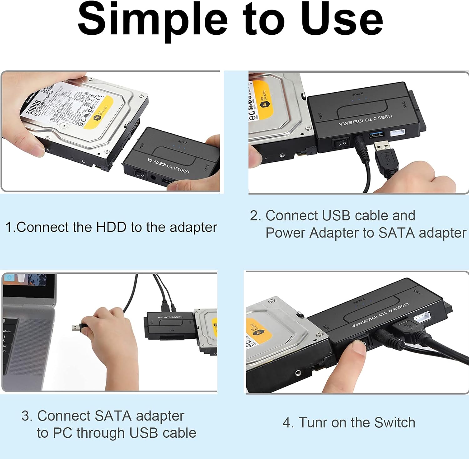 SATA/IDE to USB 3.0 Adapter, Hard Drive Adapter Converter for 2.5 3.5-Inch IDE SATA External HDD SSD, Universal Hard Drive Reader Cable Support 6TB with 12V 2A Power Supply Pack of 2