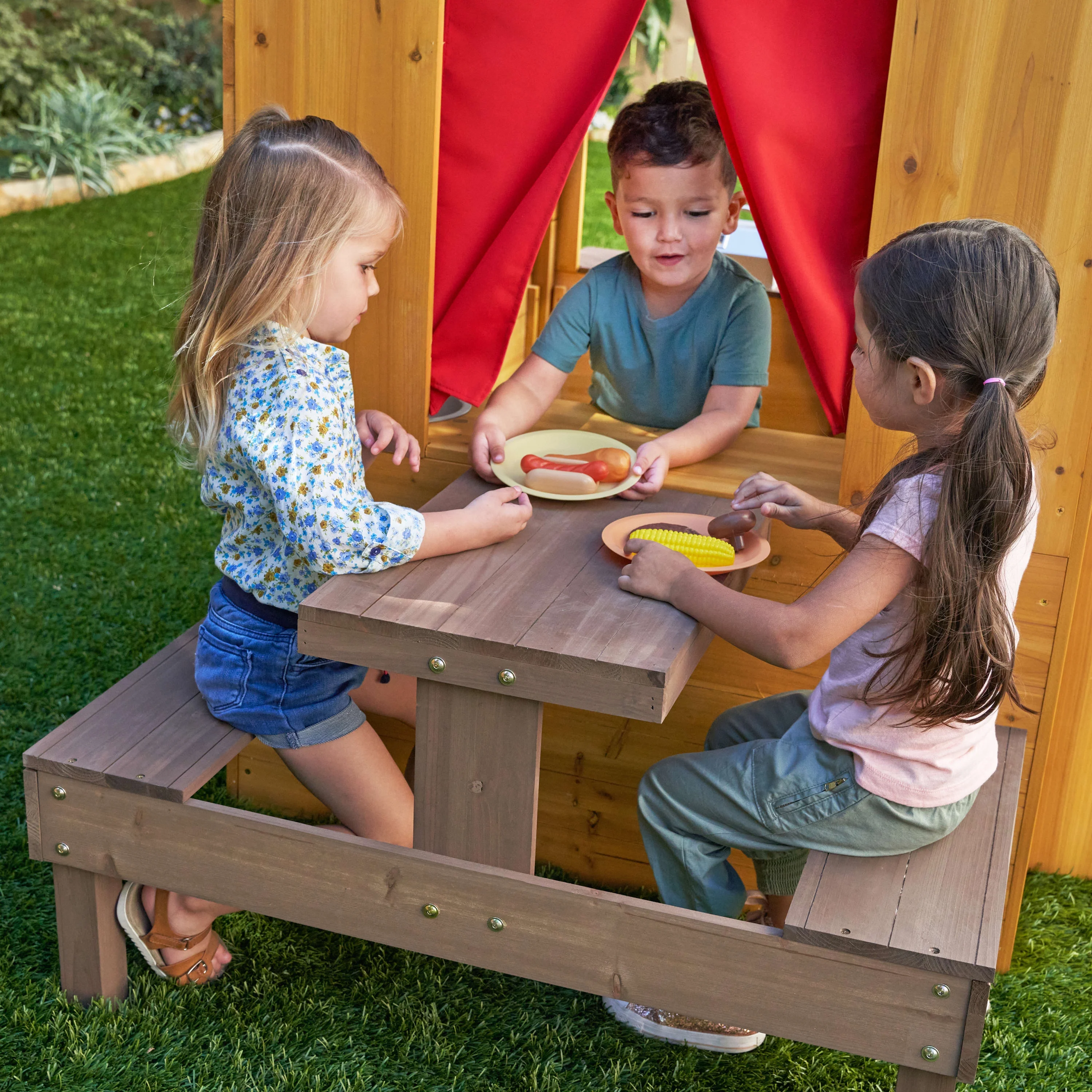 KidKraft Modern Outdoor Wooden Playhouse with Picnic Table