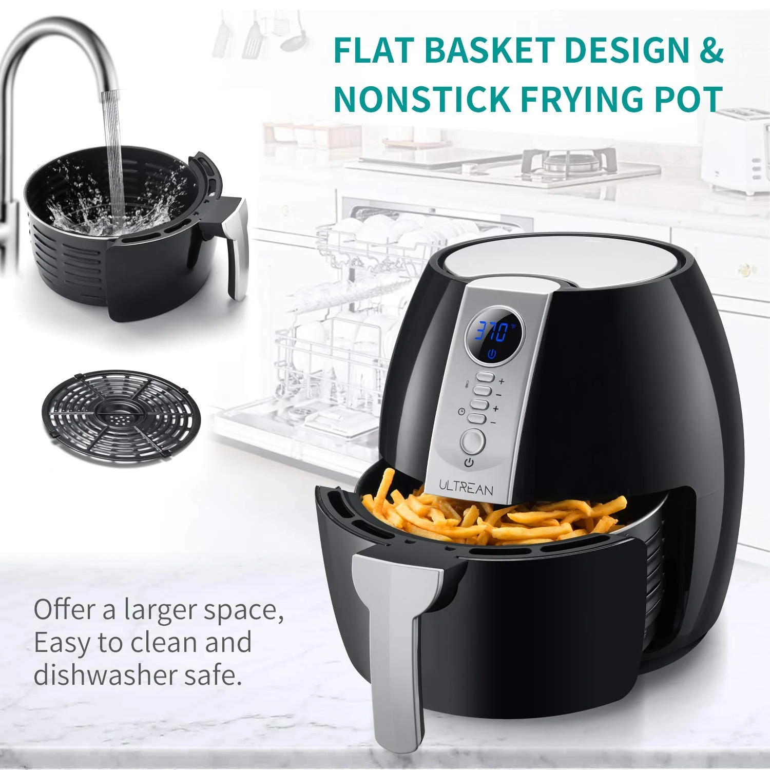 Ultrean Air Fryer, 4.2 Quart Electric Hot Airfryer Oven Oilless Cooker with LCD Digital Screen and Nonstick Frying Pot, UL Certified, 1-Year Warranty, 1500W (Black)