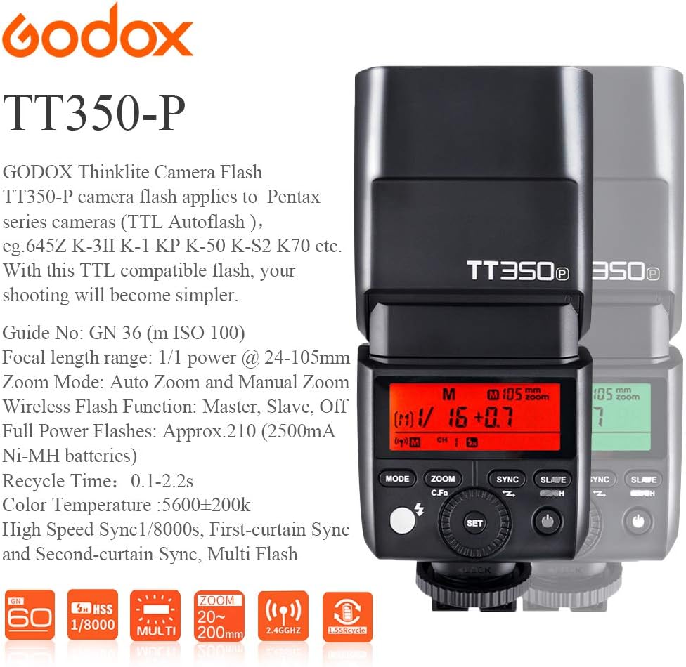 GODOX TT350P TTL Flash Speedlite Compatible for Pentax Cameras 645Z K-3II K-1 KP K-50 K-S2 K70 (TT350P)