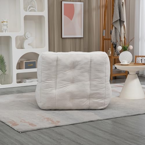 roomfitters Fluffy Bean Bag Chair - Comfortable Super Soft Lazy Sofa Chair with Memory Foam and Ottoman for Adults and Children - Modern Indoor Focus for Living Room, Bedroom, Apartment (Blue)