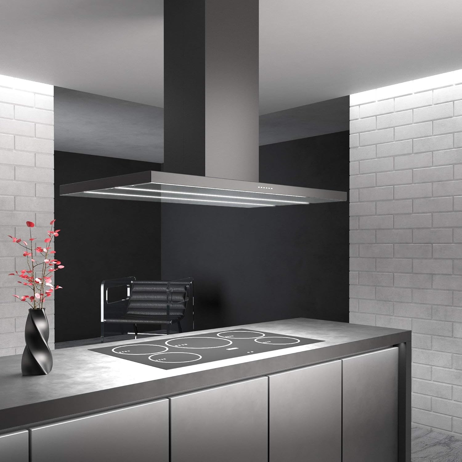 Futuro Futuro Range Hood 36" 940-CFM | Viale Black | Island-Mount Stainless Steel Vent Hood | Modern Italian Exhaust Hood | LED, Ultra-Quiet with Blower