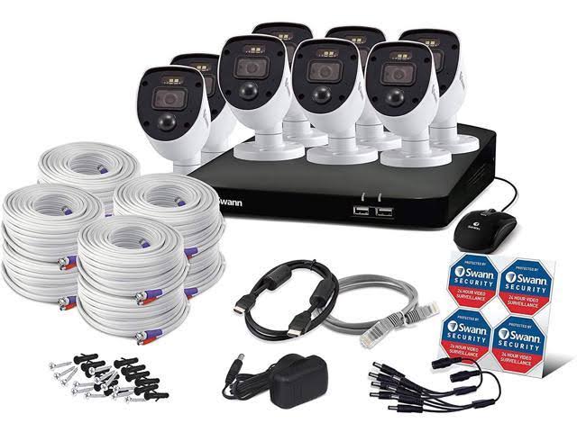 Swann Home Security Camera System 8 Channel 8 Cameras DVR Cctv, Wired Surveillance 1080p Full HD + 1TB Hdd, Color Night Vision,