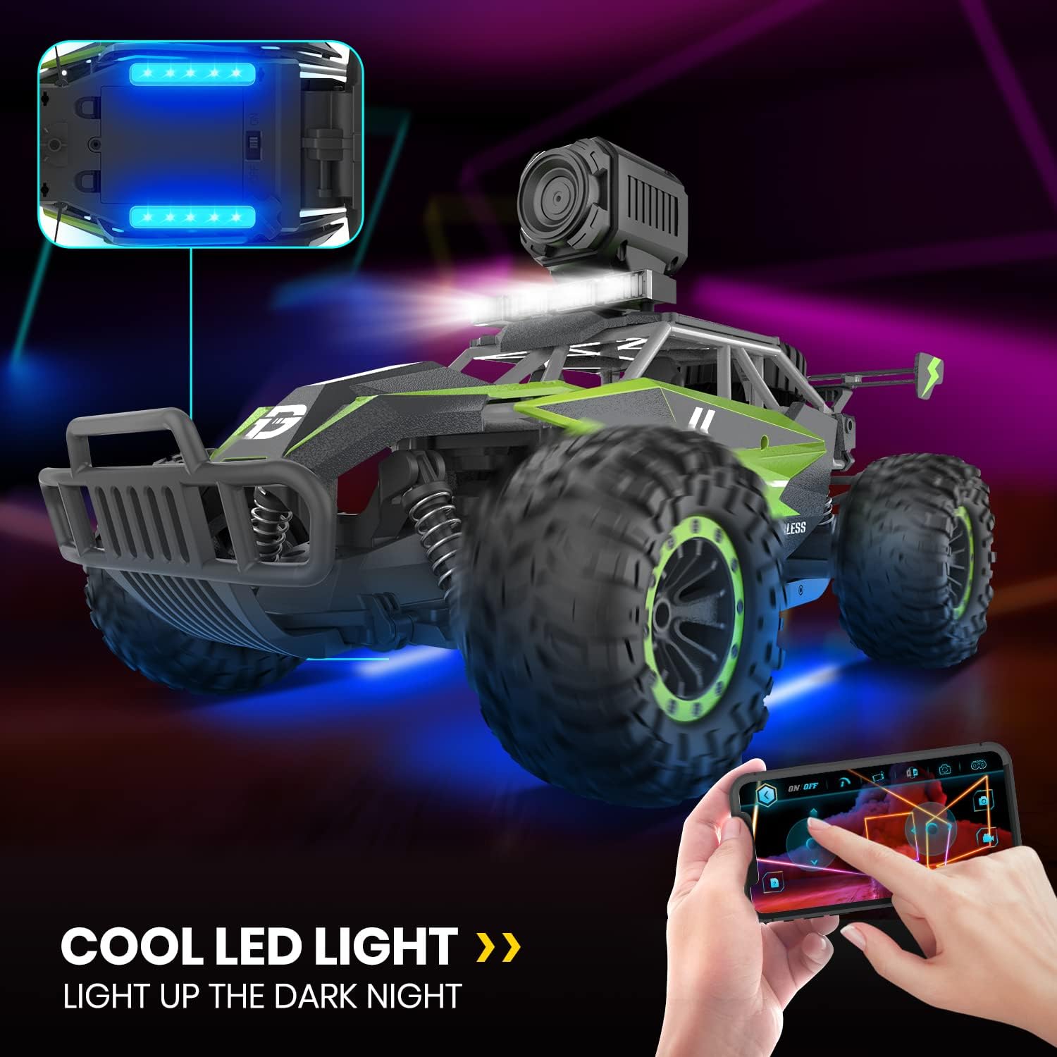 DEERC RC Cars DE36W Remote Control Car with 720P HD FPV Camera, 1/16 Scale Off-Road Remote Control Truck, High Speed Monster Trucks for Kids Adults 2 Batteries for 60 Min Play, Gift for Boys and Girls