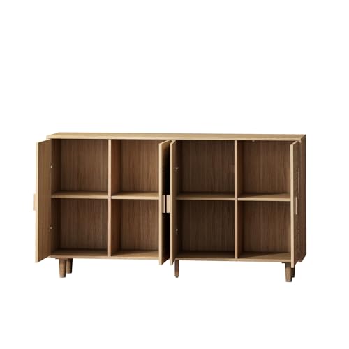Sideboard Buffet Cabinet with Storage, Storage Cabinet with 4 Rattan Doors, Accent Cabinet with Iron Framework Feet, Sideboard Wooden Console Cabinets for Living Room, Kitchen (Natural)