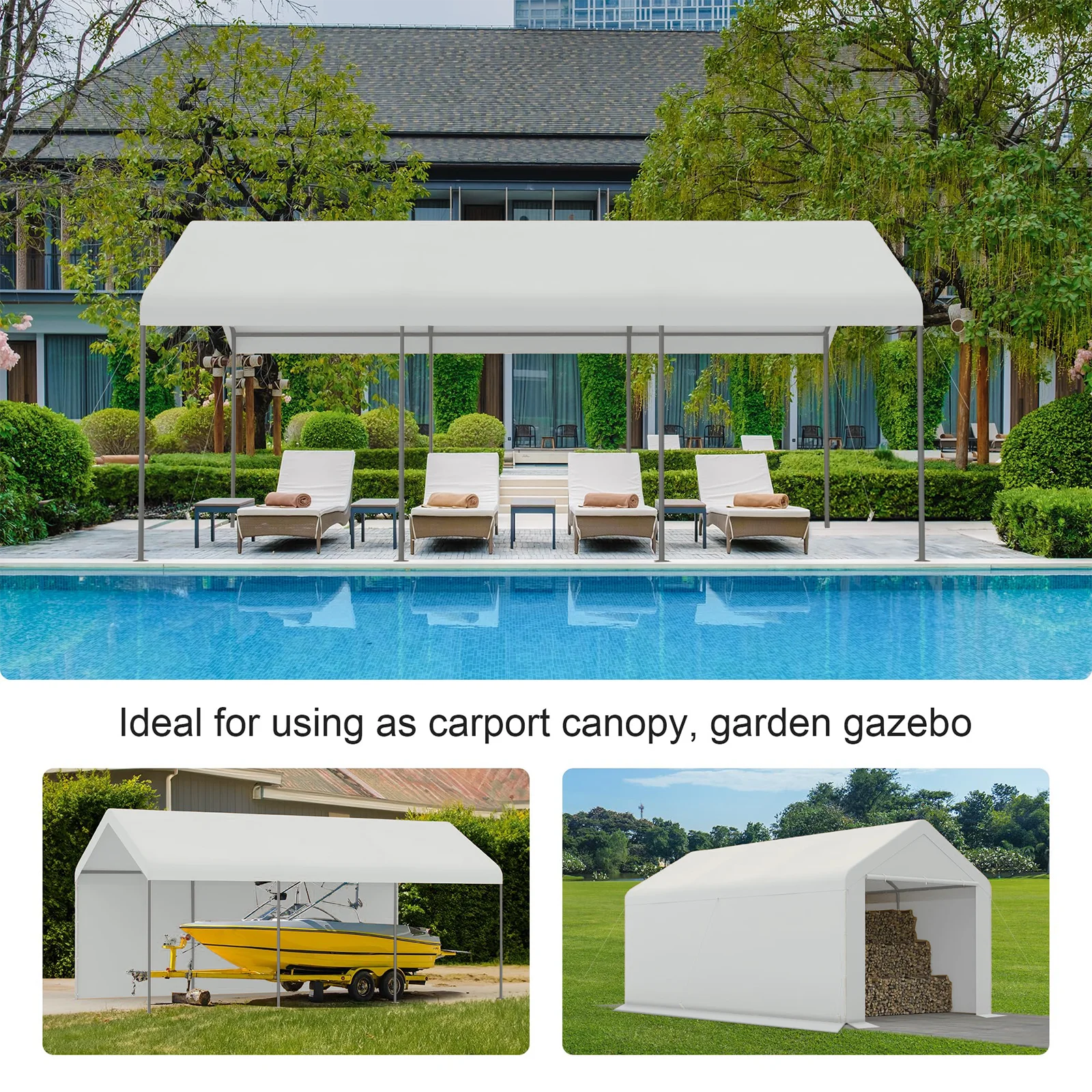 TANGJEAMER Carport 10'x20' Heavy Duty Car Canopy Portable Garage with Removable Sidewalls & Doors for Truck Boat Car Port, Party, Storage