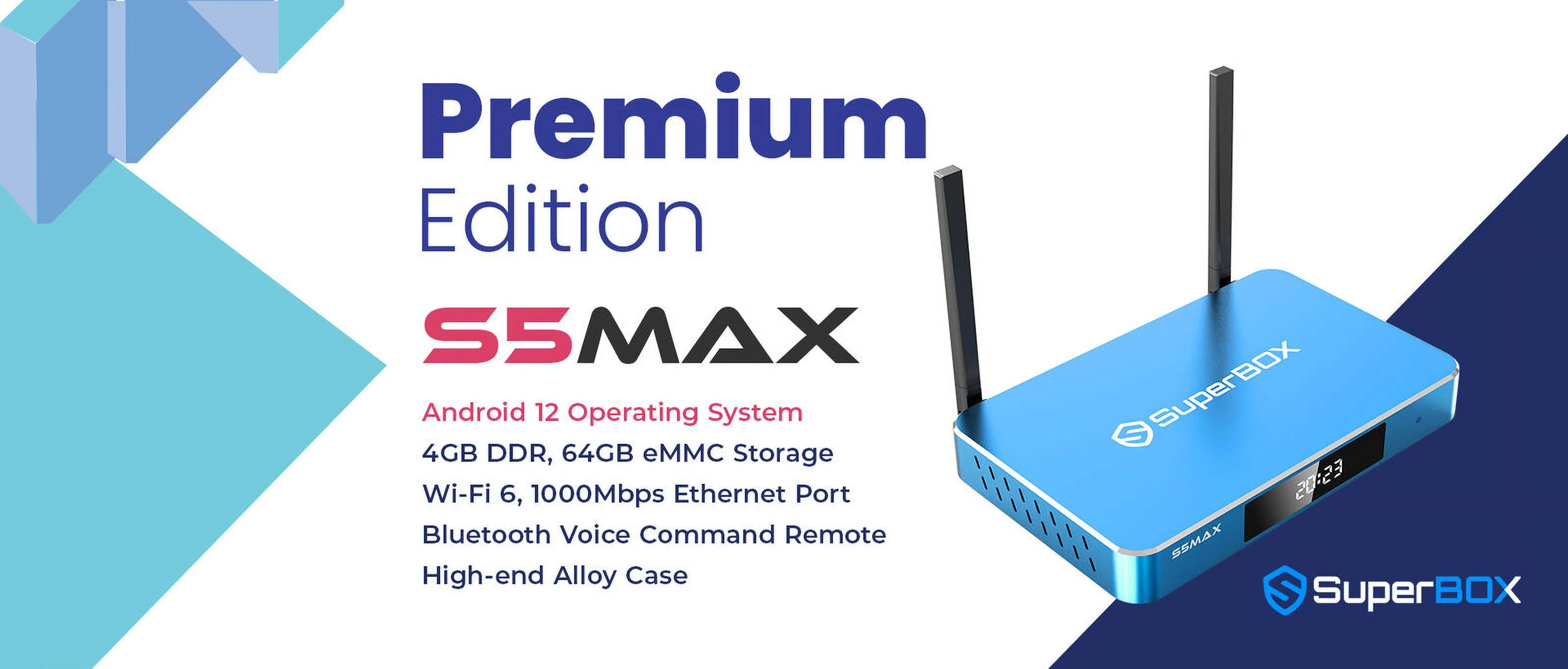 SuperBox S5 MAX 5th Gen 4g ram 64g ram mini computer with Bluetooth Voice Command backlit remote  8K HD cable 64g usb flash drive remote holder