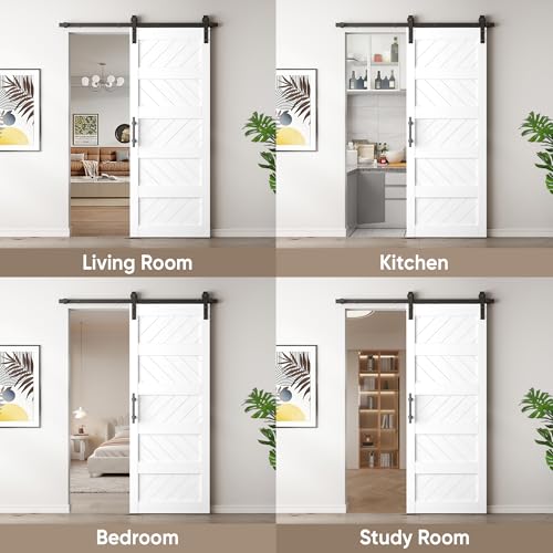 JUBEST 36" x 84" Barn Door, Slding Barn Door Kit Wave Shape Barn Door Panel with Hardware Kit Include, Easy Installation, Solid Wood, MDF & PVC Covered, Black