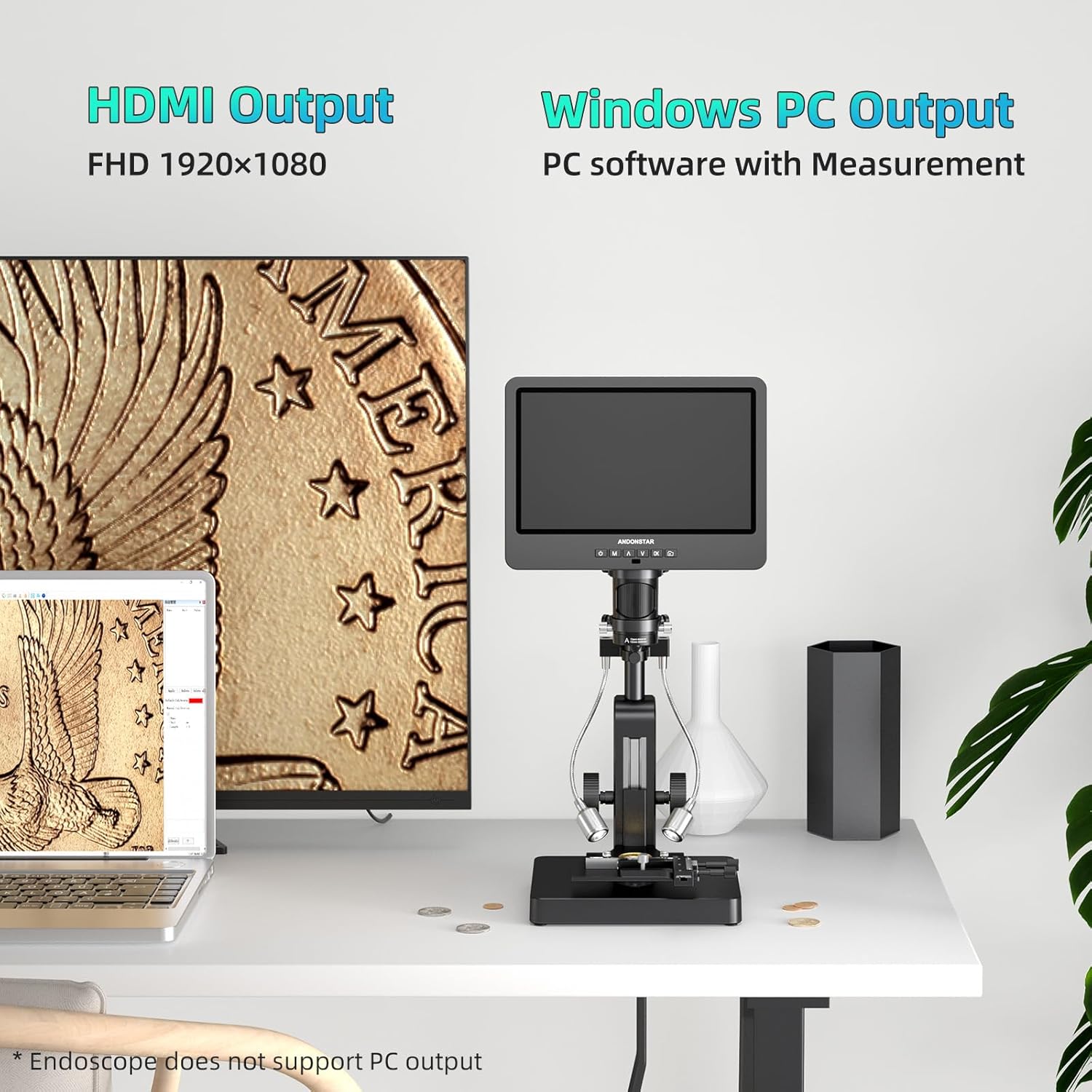 Andonstar AD269S 20X-5000X HDMI Digital Microscope with 10.1'' LCD Screen for Adults Kids, Home Lab Biological Microscope Kit with Microscope Slides, Coin Microscope Full View, Windows Compatible