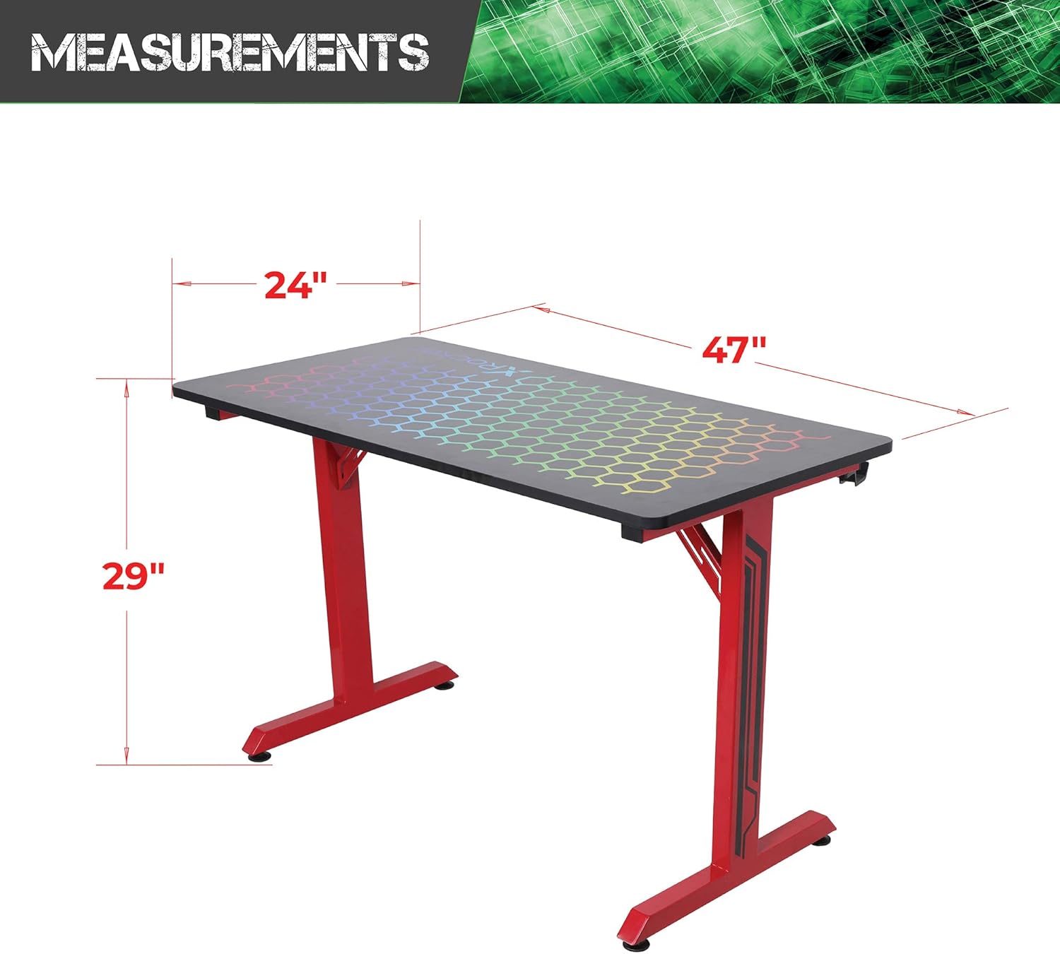 X Rocker Hex PC Modern Gaming Desk, 47.24" x 23.62" x 29.13", Black/Red