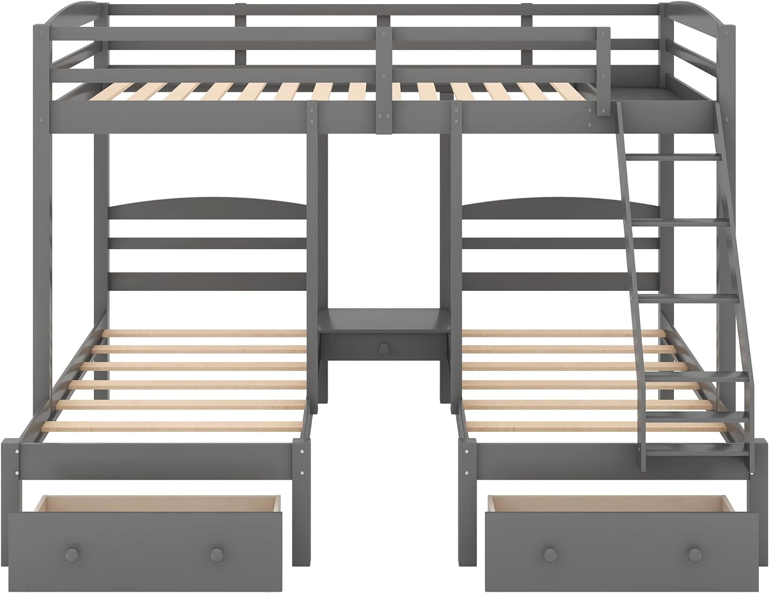 Harper & Bright Designs Full Over Twin Triple Bunk Bed with Storage Drawers,Full Over Twin & Twin Bunk Beds with Ladders,Solid Wood Bunk Bed Frame with Guardrails for Kids Teens Aldults(Grey)