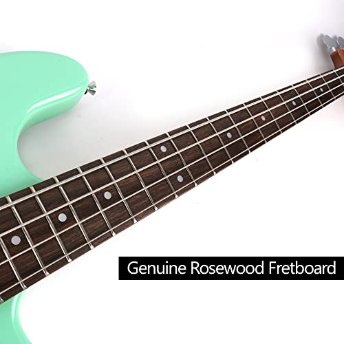 Full Size Standard Electric Bass Guitar Four 4 String Right Hand Handed Basswood Body Roasted Canadian Maple Neck Genuine Rosewood Fretboard Fingerboard with Gig Bag (Black)