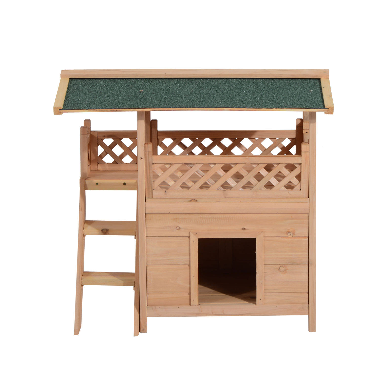 Pawhut Wooden Pet House Cat Room Dog Puppy Large Kennel Indoor Outdoor Shelter w/ Roof - Wood