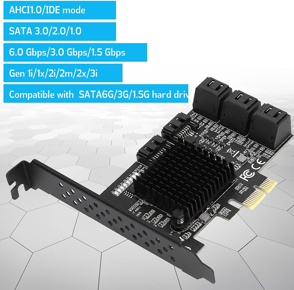 Heayzoki 8 Ports PCI-E to SATA 3.0 Card,PCI Express PCI-e Expansion Card,PCI-E to SATA3.0 Controller Expansion Board,for Windows 7/8/XP/10,with Driver Disc,Semi-High Baffle