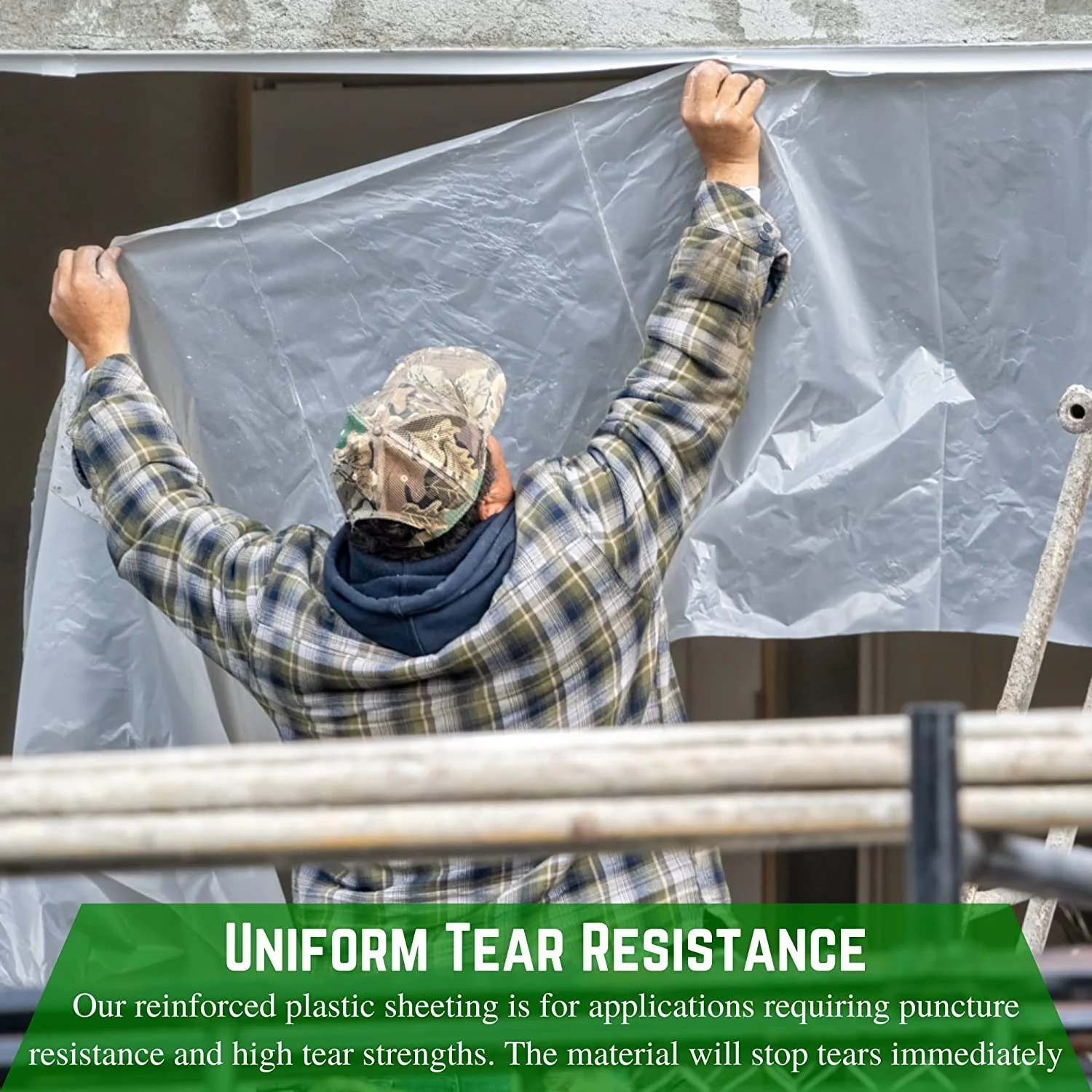 Farm Plastic Supply - Dura Skrim String Reinforced Clear Plastic Sheeting - 10 Mil - (40' x 45') - UV-Rated Extra Heavy Duty Poly Film Tear Resistant, Vapor Barrier Polyethylene Roll for Construction