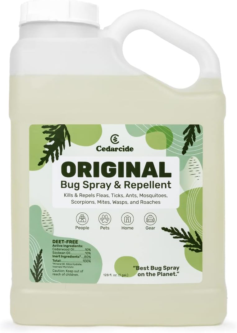 Cedarcide Original Bug Spray | Repel & Kill Fleas, Ticks, Mosquitoes, Mites, Ants & Chiggers | for use on People, Pets & Home | Natural Cedar Oil | Eco-Friendly | Gallon