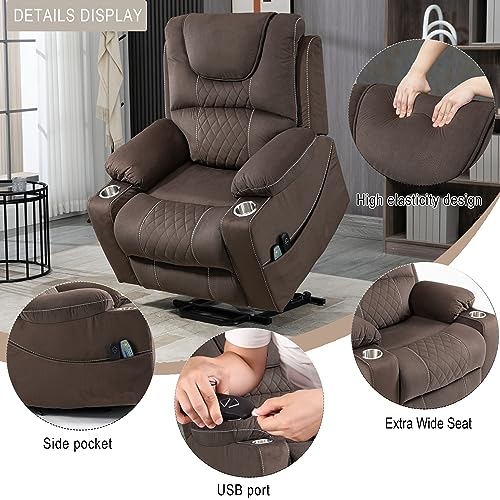 Power Lift Chair Lay Flat Recliner Infinite Position Electric Dual Motor Stand Up Lift Chair with Massage and Heat for Adults,Heavy Duty Recliners with 2 Remote Controls and Two Cup Holders