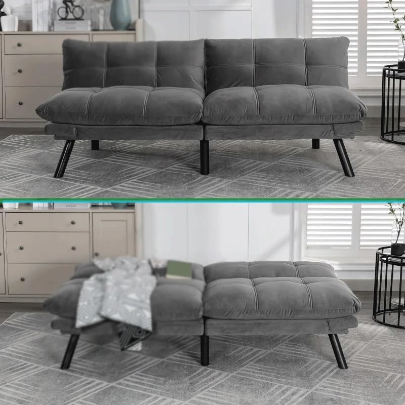 Convertible Sleeper Sofa Bed with Adjustable Backrests and Folding Armrest Folding Futon Couch Sleeper