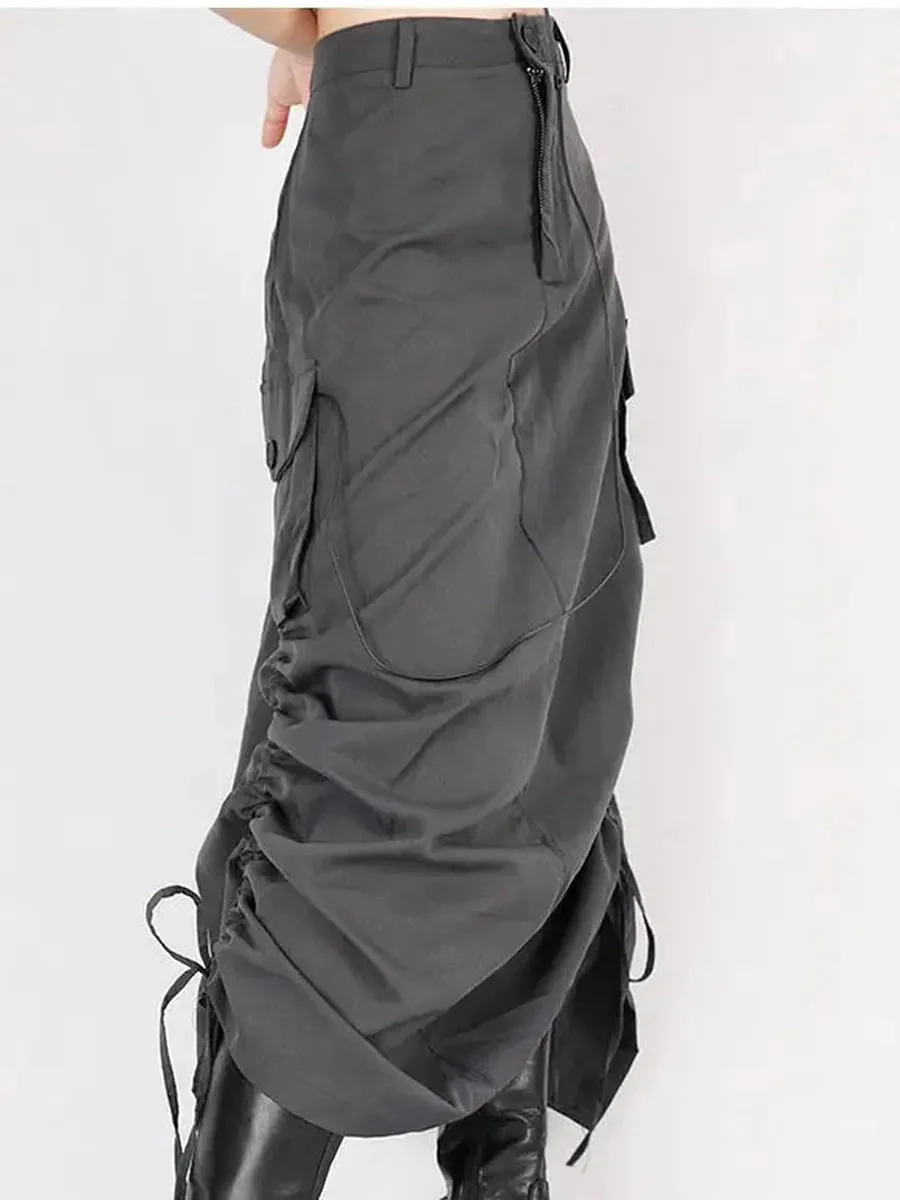 'Retrograde' Grunge Ruffled Split Midi Dress