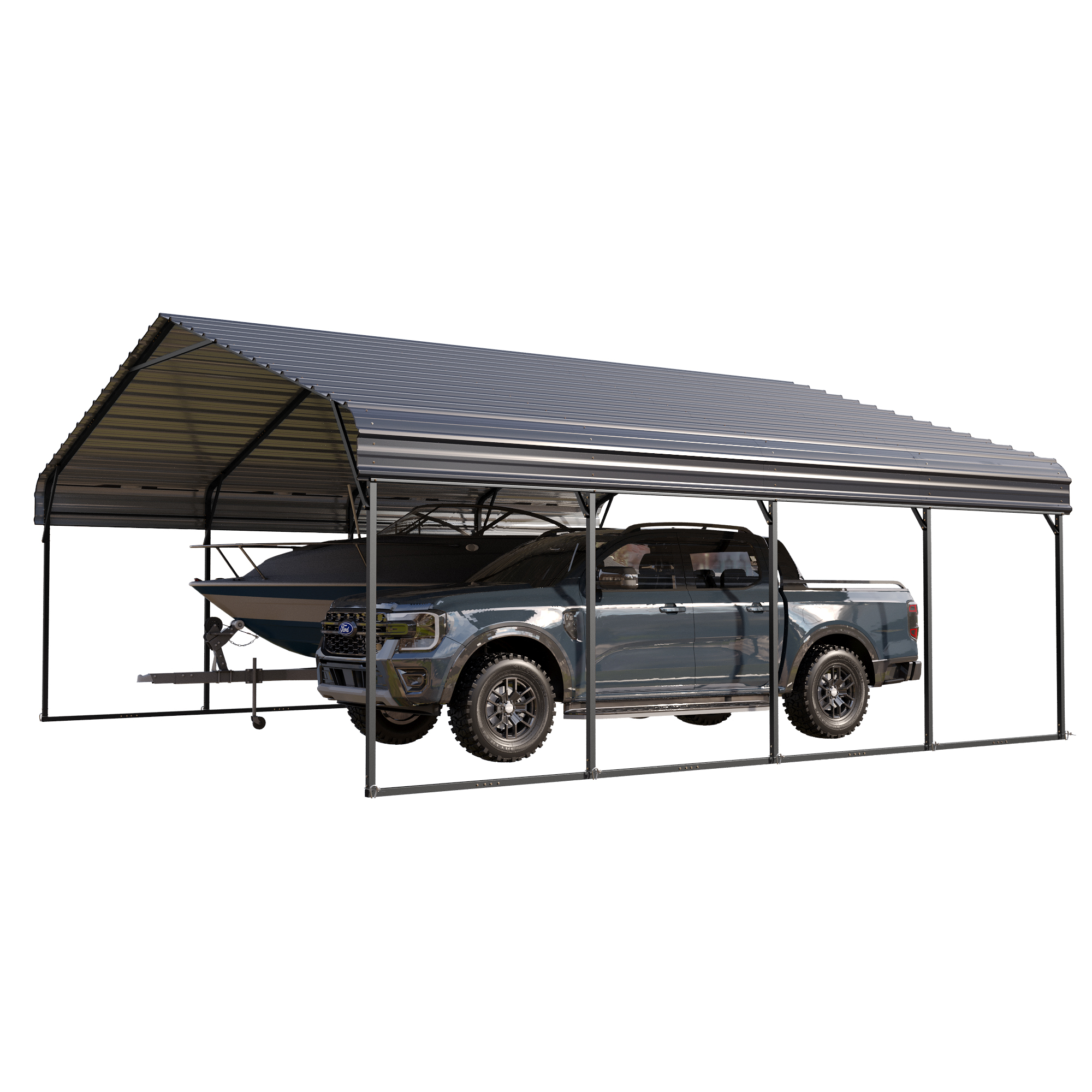Summit Living 20 x 20 ft Metal Carport with Galvanized Steel Roof, Heavy-Duty Steel Garage Car Storage Shelter, Gray