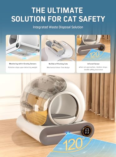 (2024) DuckSky Self Cleaning Cat Litter Box, 65L+9L Extra Large Automatic Litter Box for Multiple Cats, Features negative ion Sterilization and Deodorization, APP Control, and Health Monitor.(White)