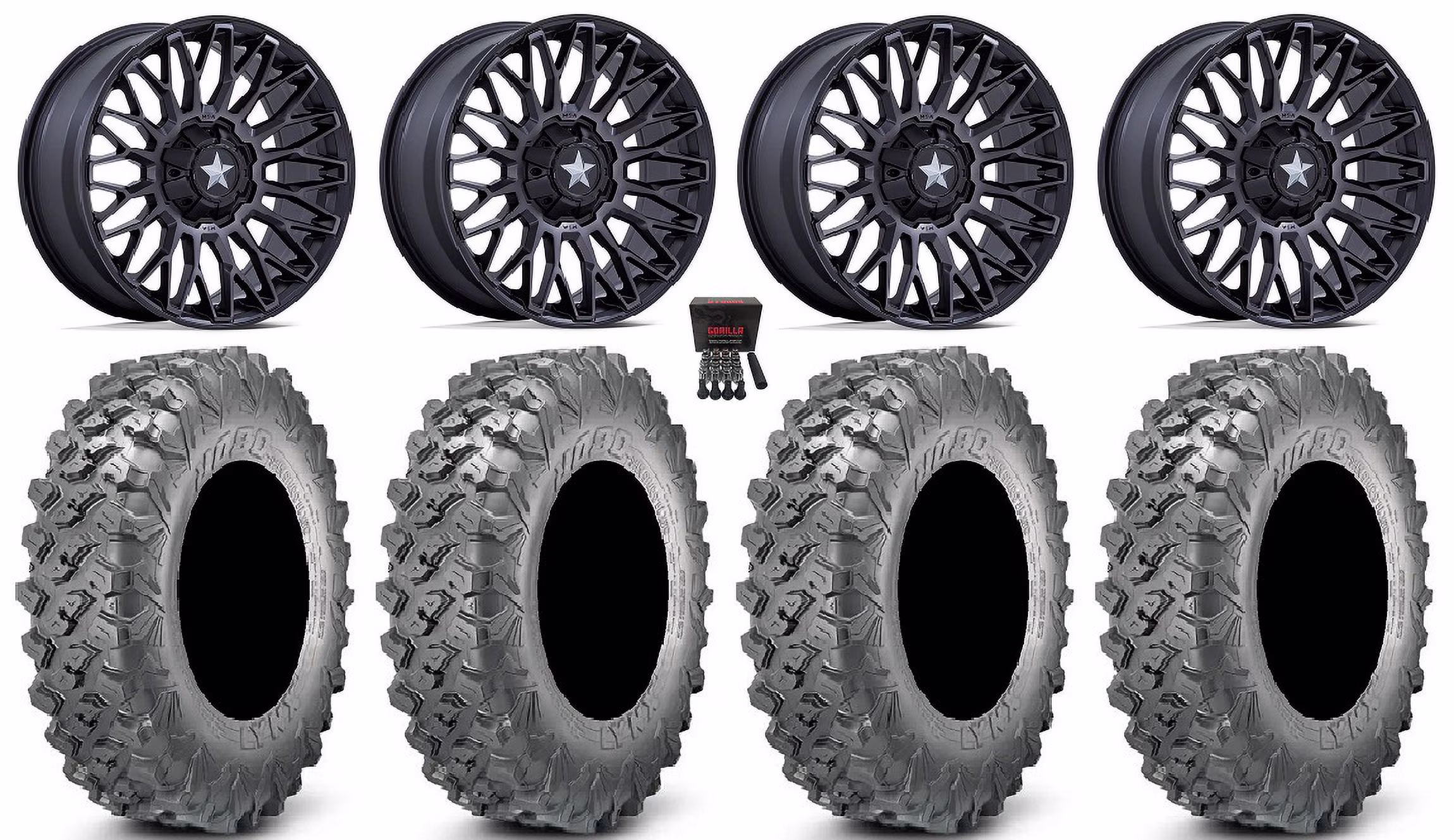 MSA Clubber 15" Wheels Black DDT 35" Lynx SXS Tires Can-Am Maverick X3 / Honda Pioneer 1000 / Talon