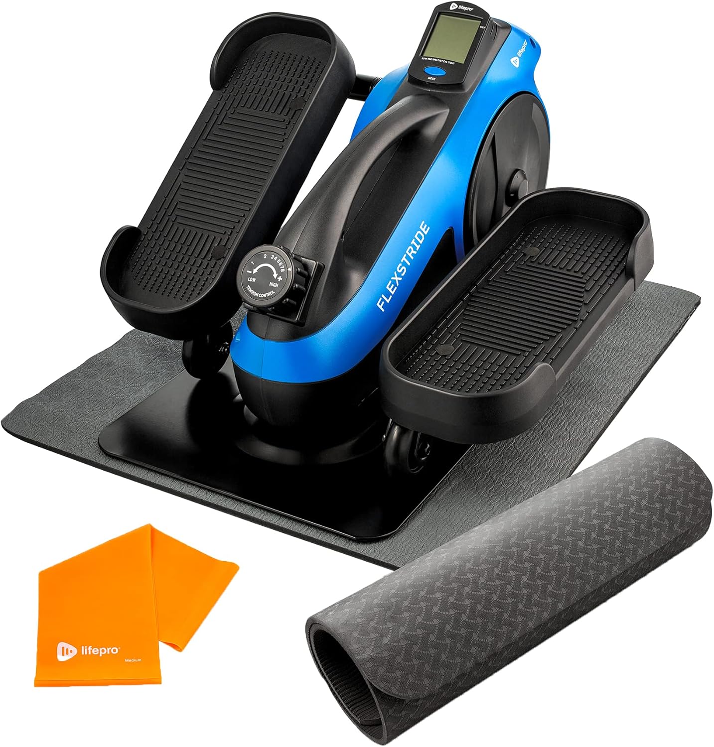 LifePro FlexStride Plus Blue Under Desk Elliptical Trainer for Home & Office - Calf Leg Foot Pedal Exerciser - Seated Compact Elliptical Bike Machine - Exercise Equipment w/Adjustable Resistance