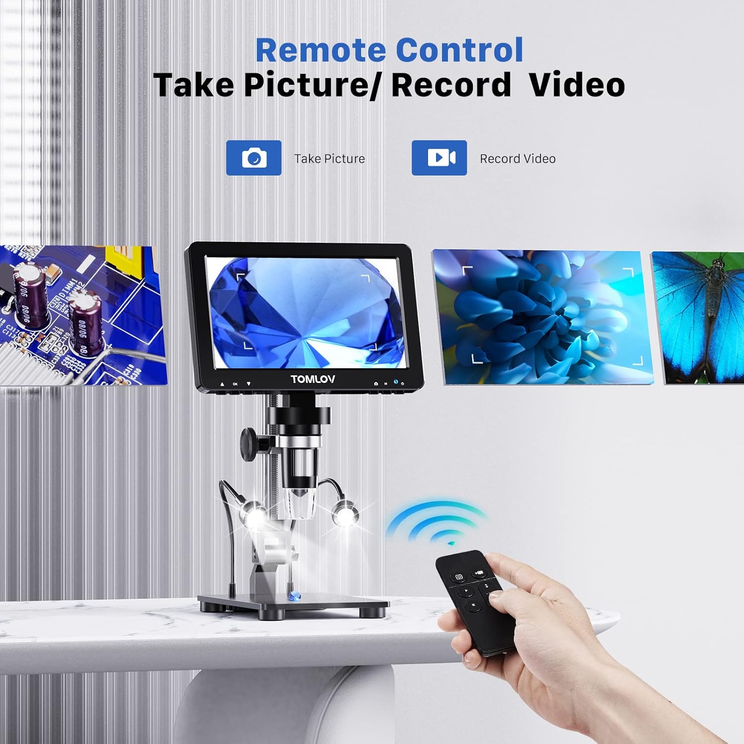 TOMLOV DM9 Pro 7" HDMI Digital Microscope 1200X with IPS Screen, 1080P 16MP Coin Microscope Magnifier for Entire Coin View, LCD Soldering Microscope for Adult, 10 LED Lights, PC/TV Compatible, 32GB