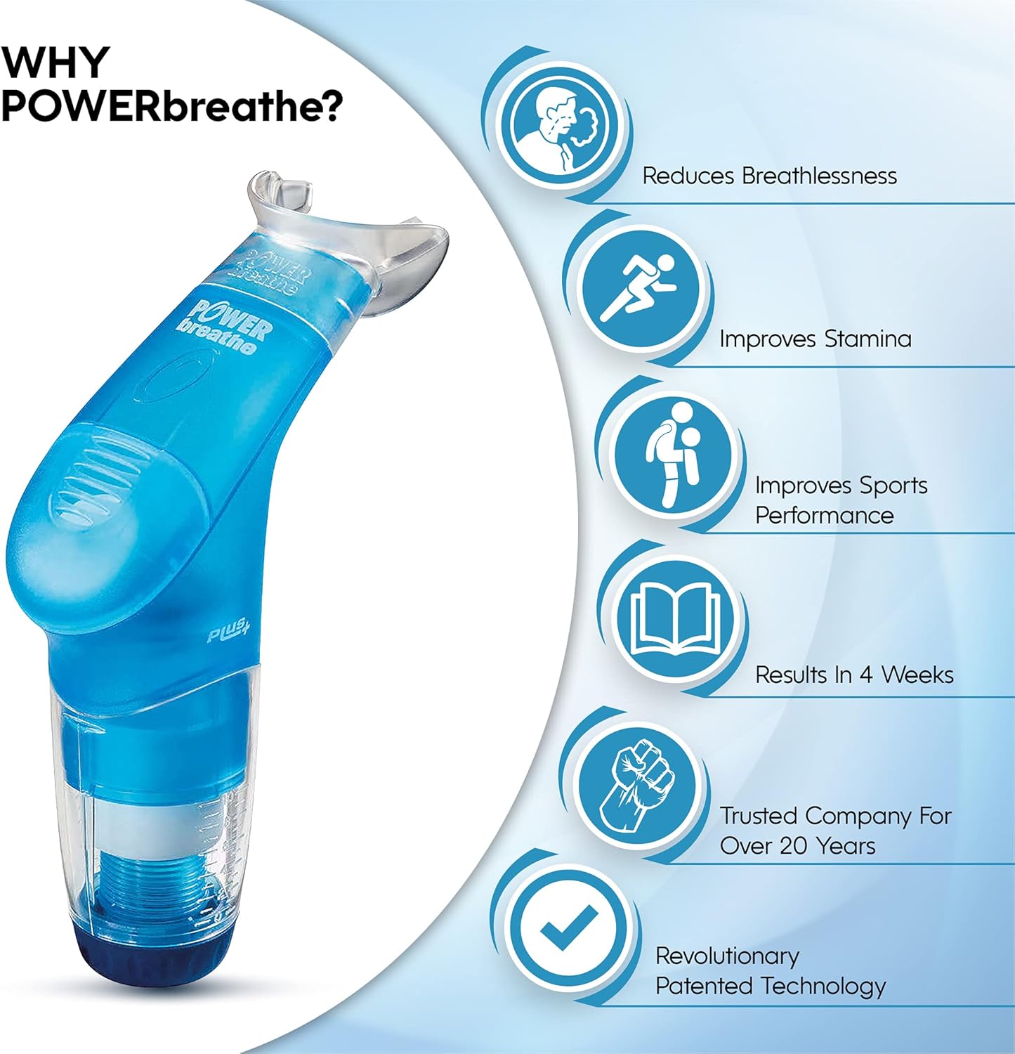 POWERbreathe - Breathing Exercise Device for Lungs, Breathing Trainer and Therapy Tool to Strengthen Breathing Muscles and Help Lung Capacity, Inspiratory Muscle Trainer - Blue, Medium Resistance