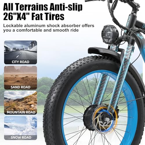 Electric Bike for Adult 4000W Peak Brushless Dual Motor 48V 23Ah Removable Bicycle Electric Bike 26 Inch Fat Tire Mountain Ebike 21 Speed Electric Dirt E Bikes