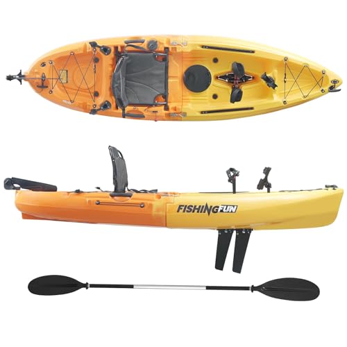 9ft Modular Kayak with Pedal Drive | Sit On Top Fishing Kayak Multi-Storage | Lightweight, 500lbs Capacity | Easy Carry |Adjustable Aluminum Seat |Paddle Included| Adults Youths Kids…