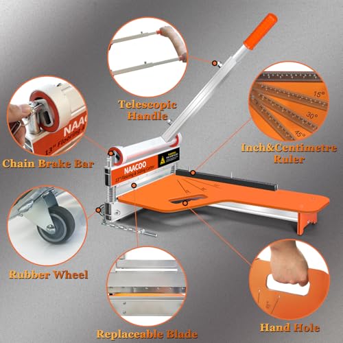 Heavy Duty Laminate/Vinyl Floor Cutter, NAACOO 13” Vinyl Plank Cutter with Wheel – Just 1 Step Meet Angle&Length Cutting, Flooring Tools - Cuts Laminate Floor, Engineer Wood, LVP/T, VCT, SPC, WPC