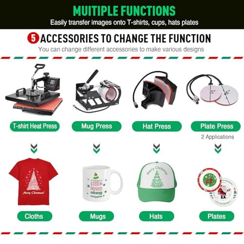 Slendor 8 in 1 Heat Press Machine 15x15 inch 360-Degree Swing Away Digital T Shirt Pressing Machine Multifunction Heat Transfer Sublimation Combo for T Shirts Mugs Hat Plate Cap