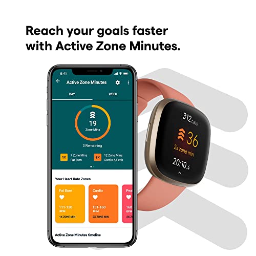 Fitbit Versa 3 Health & Fitness Smartwatch with GPS, 24/7 Heart Rate, Alexa Built-in, 6+ Days Battery, Black/Black, One Size (S & L Bands Included)