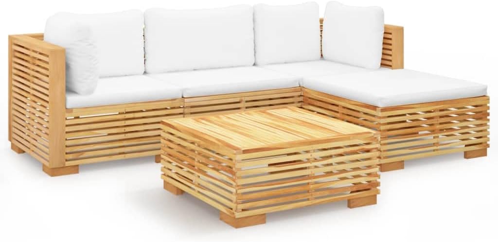 5 Piece Patio Lounge Set with Cushions Solid Wood Teak,【Wooden Garden Lounge Set with Cushions】 Durable & Comfortable Patio Furniture for Outdoor Spaces Outdoor Furniture Sets, Patio Furniture Sets