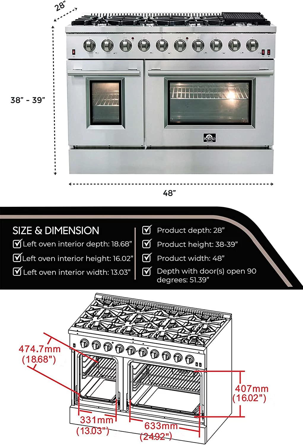 Galiano - Gold Professional 48" Freestanding Gas Range