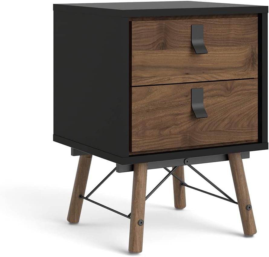 Tvilum, Black Matte and Walnut Ry 2 Drawer Nightstand