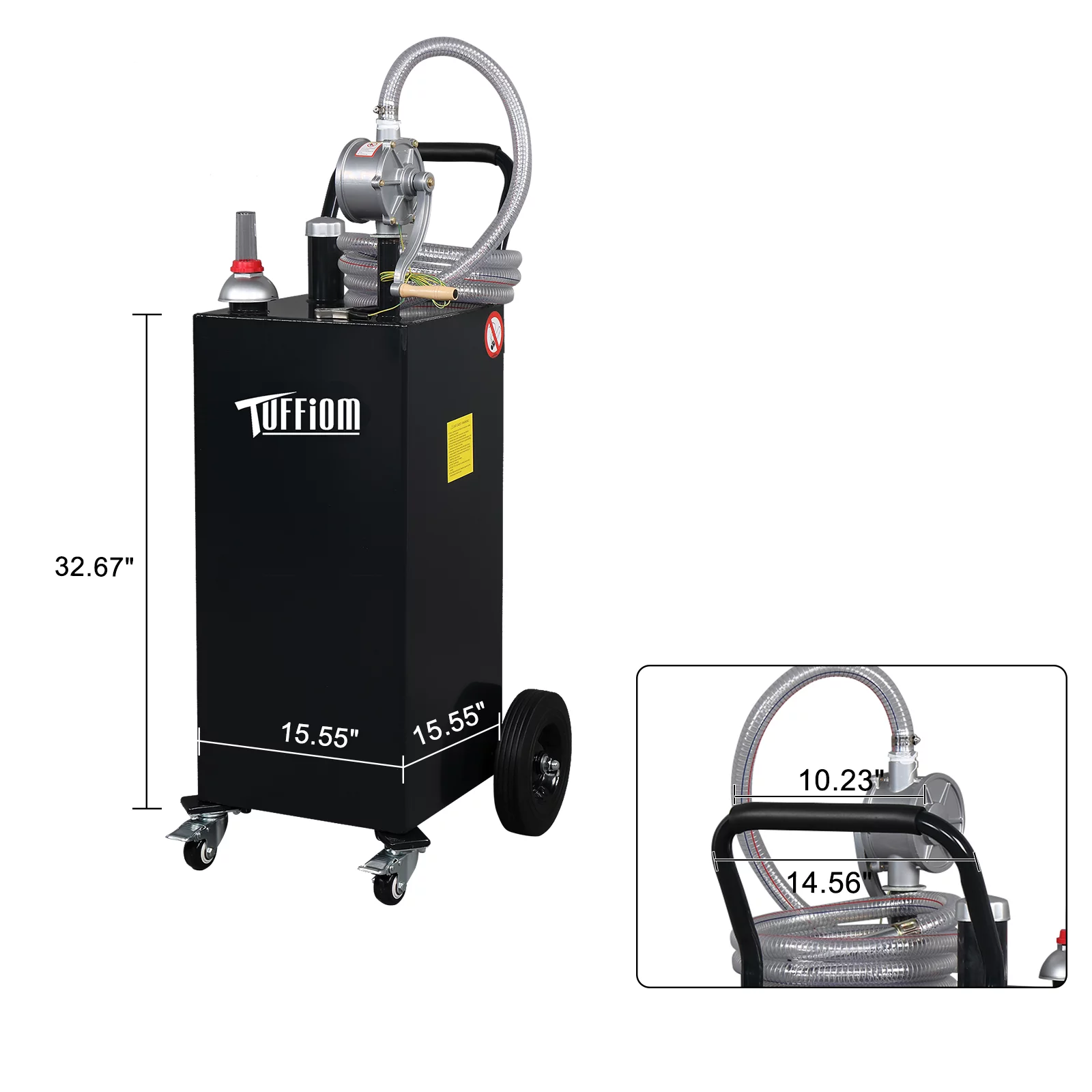 TUFFIOM 35 Gallon Gas Caddy with Hand Pump & Wheels, Gasoline Diesel Transfer Tank