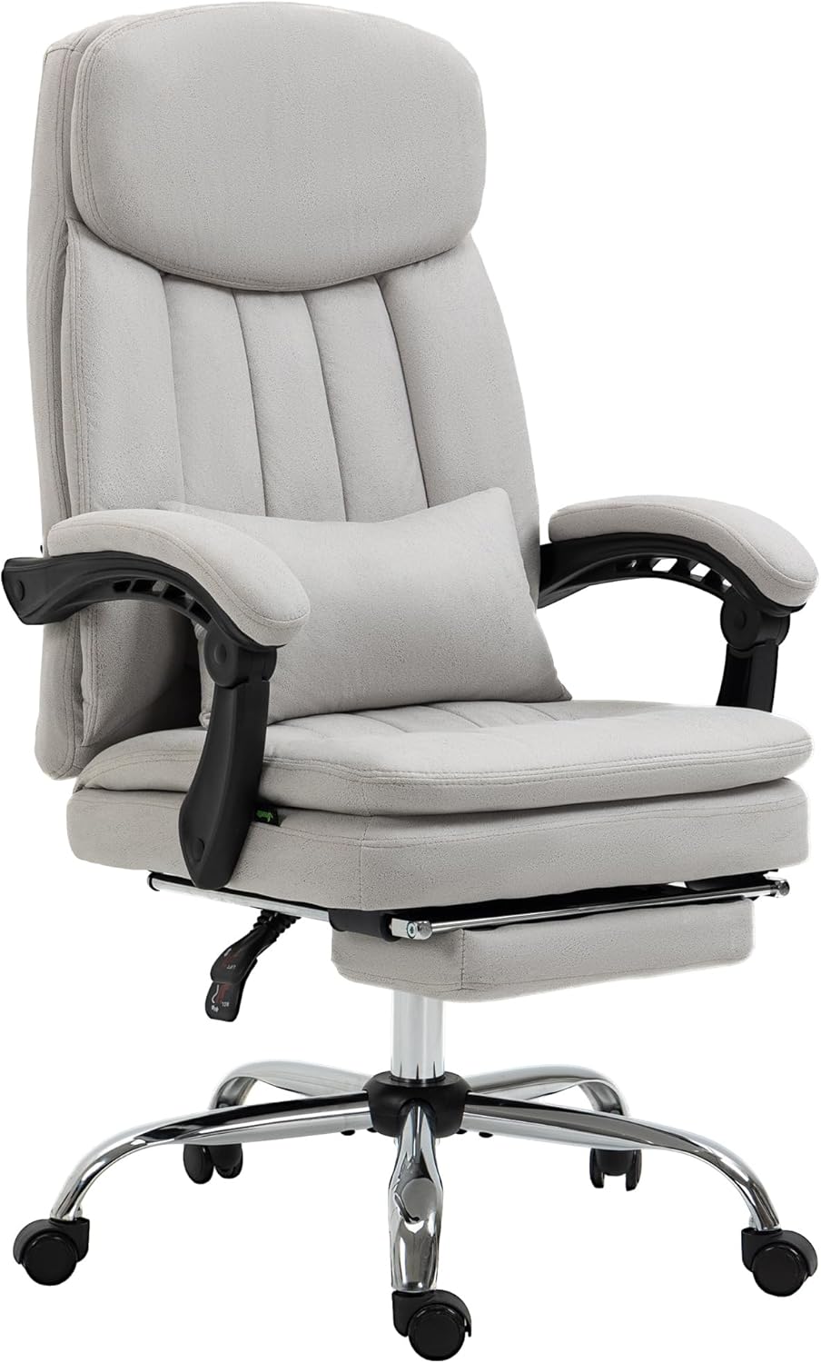 Executive Massage Office Chair, Swivel Computer Desk Chair, Microfibre Heated Reclining Computer PU Leather Chair with Lumbar Support Pillow, Light Gray