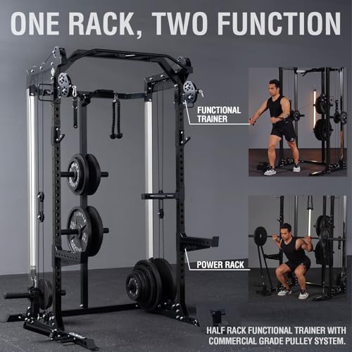 Mikolo Power Cage, 2000LB Power Rack with Independent Dual Pulley System, Multi-Function Home Gym Workout Machine for Cable Crossover