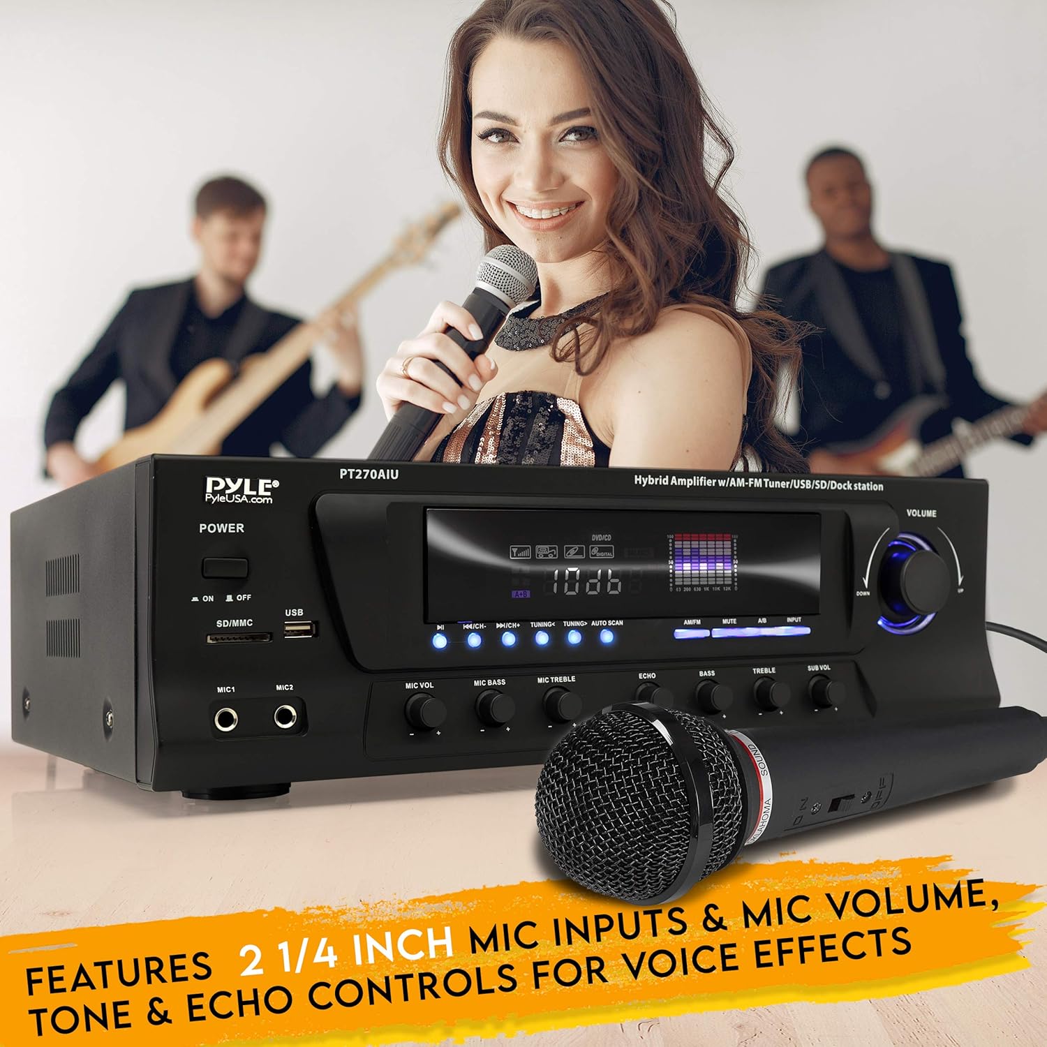 300W Digital Stereo Receiver System - AM/FM Qtz. Synthesized Tuner, USB/SD Card MP3 Player & Subwoofer Control, A/B Speaker, iPod/MP3 Input w/Karaoke, Cable & Remote Sensor - Pyle PT270AIU.5