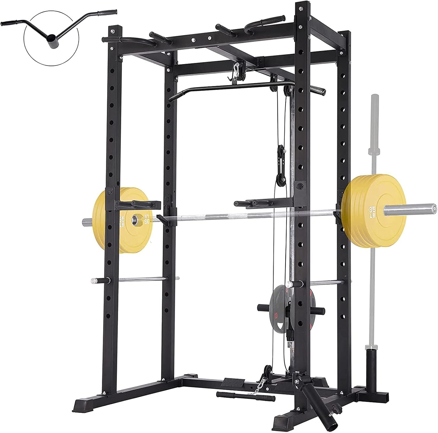 Mikolo Power Cage with LAT Pulldown System,1000LBS Capacity Power Rack, Multi-Functional Squat Rack with 13-Level Adjustable Height and J-Hooks, Dip Bars, T-Bar (2022 Version)
