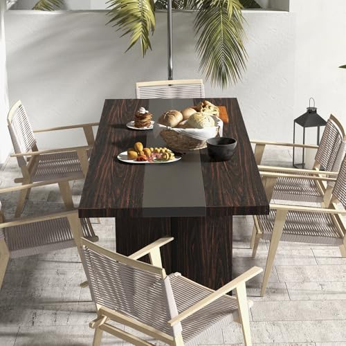 STHOUYN 71" Farmhouse Dining Kichen Table for 6 8, Rectangle Large Wood Dining Room Table, Rustic Long Dinner Table, Conference Table (Brown)