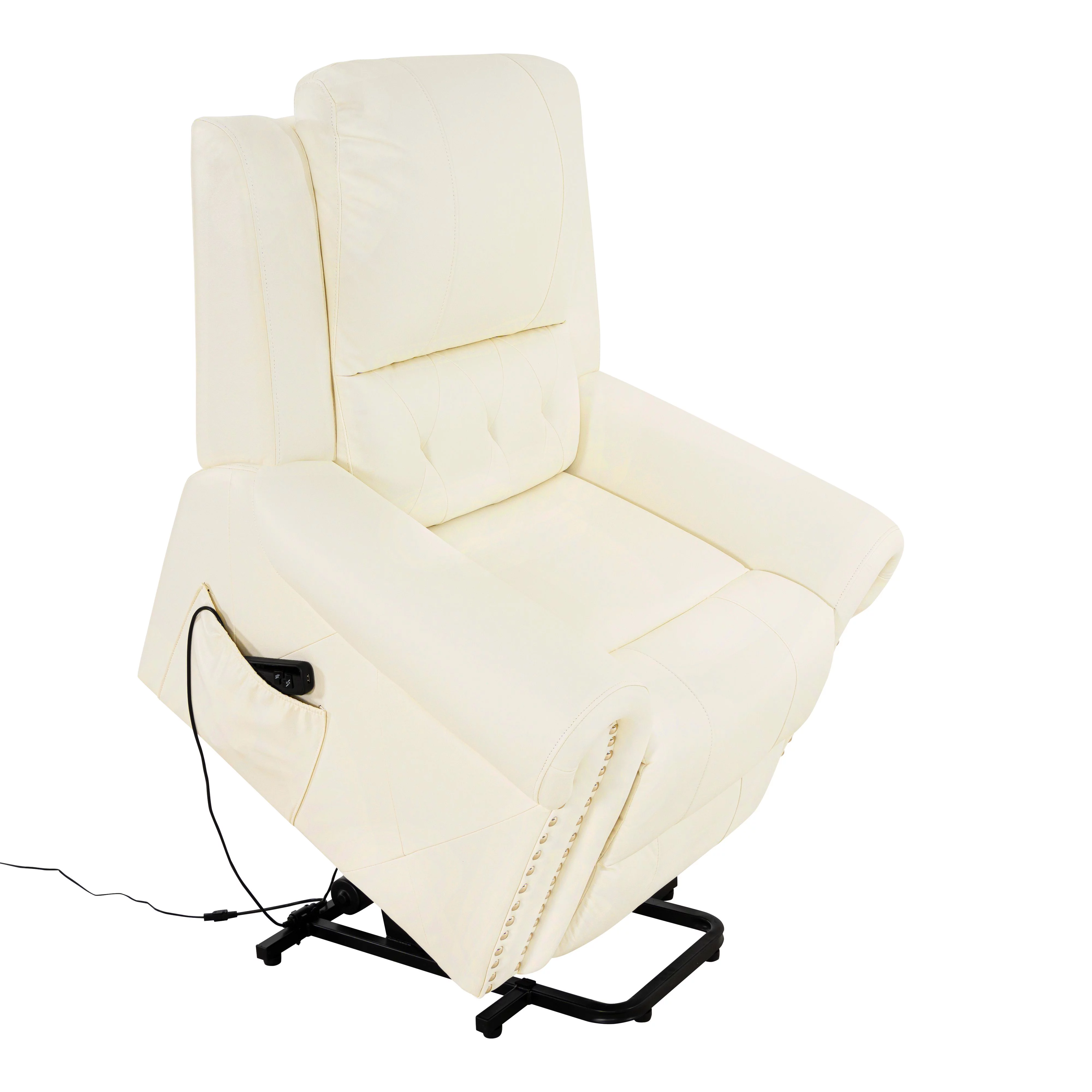 Tatiana Oversized Air Leather Power Lift Recliner Chair with Footrest. Reclining Chair with Remote Control, Premium Studded