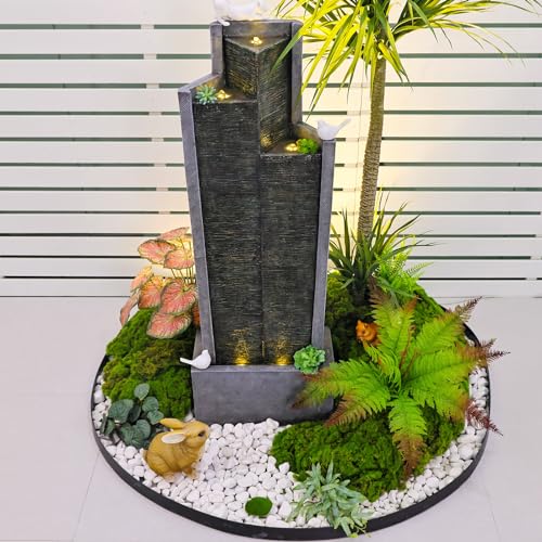 Water Fountain Outdoor Garden Fountains - 39.3"H Modern Cascading Floor-Standing Indoor Waterfall Fountain with Led Lights and Pump Water Fountains Indoor for Office, Houses, Garden, Patio
