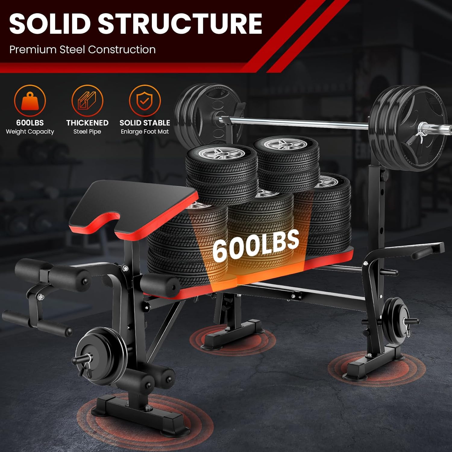 600lbs Adjustable Olympic Weight Bench Set with Preacher Curl & Leg Developer, Lifting Press Multifunctional Workout Station Incline Bench Press Full Body Workout