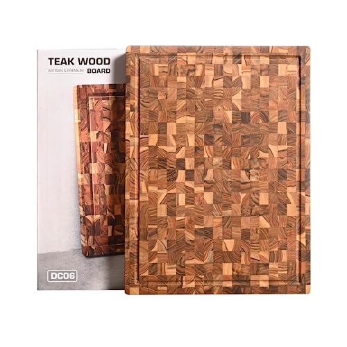 Teak Wood Cutting Board in size 1,5 x 18 x 24 inches, Large Wood Cutting Board with Deep Juice Groove, Charcuterie Cheese Board