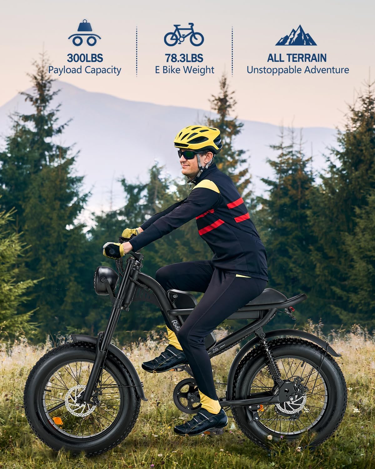 Riding'times Retro Ebike for Adults, 1500W Electric Bike Up to 28MPH & 75Miles, 20 Inch Fat Tire & 6 Layer Full Suspension, 15.6AH Removable Battery, Electric Mountain Bicycle