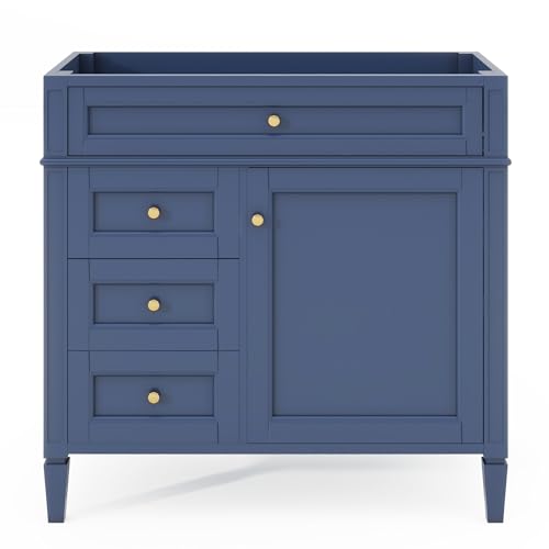 36" Bathroom Vanity Without Sink,Modern Bathroom Storage Cabinet with 2 Drawers and a Tip-Out Drawer,Solid Wood Frame,Easy Assmebly(Blue)