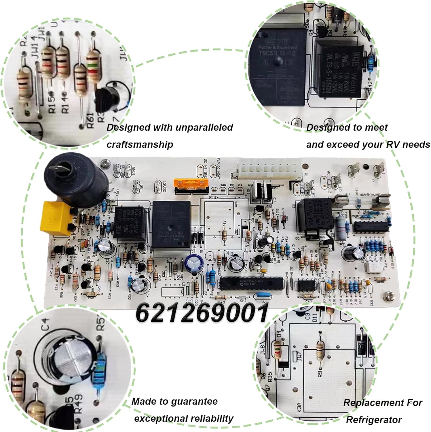 621269001 RV Refrigerator 2-Way Power Supply Circuit Board for Norcold N1095, N64X, N84X Series, S/N 9044283 & Below Refrigerators, Used to Trailers/Campers/Rvs Refrigerators Parts
